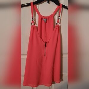 Naked Zebra Pink Beaded Stap Tank Top With Zipper Detail.